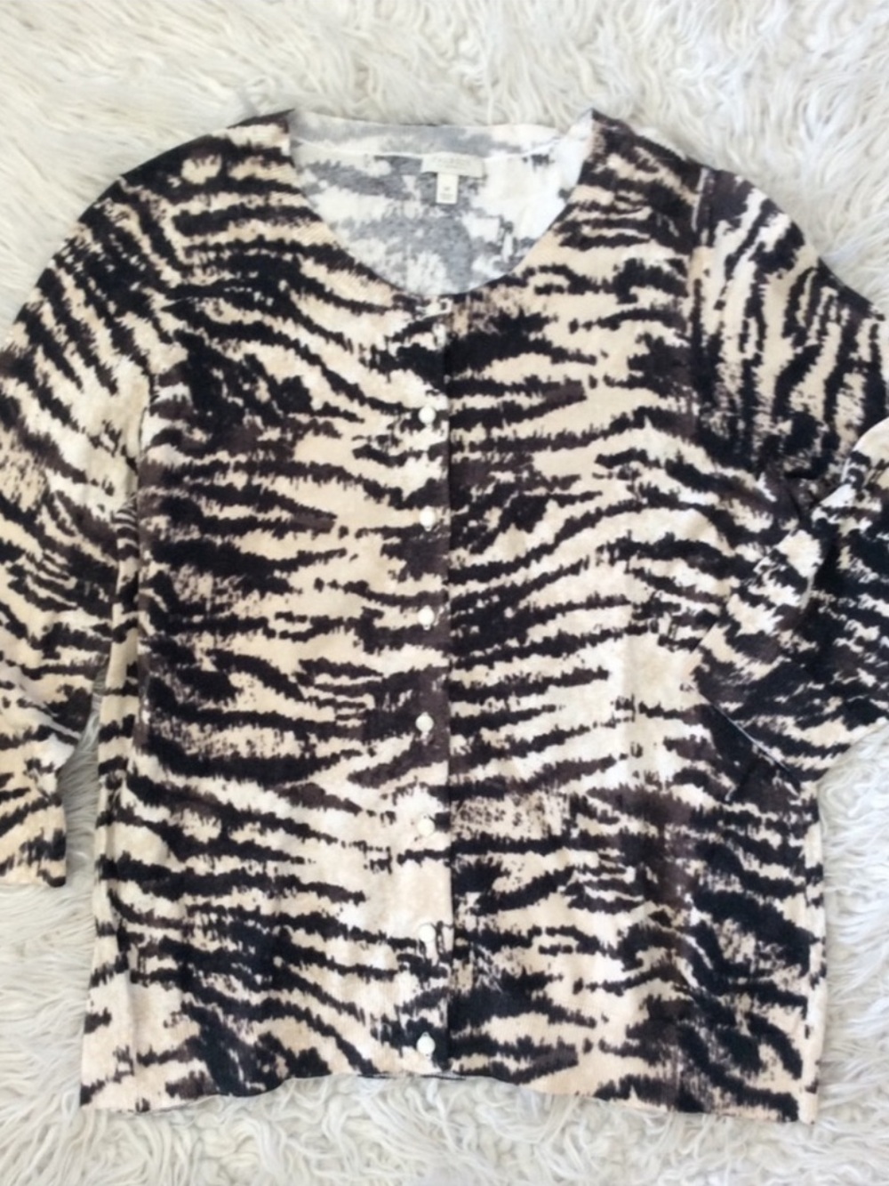 Talbots Zebra Print 3/4 Sleeve Cardigan